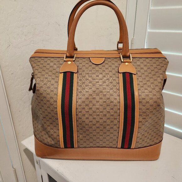 Vintage Gucci GG Striped Duffle Carry-On Travel Bag - Picture 1 of 14